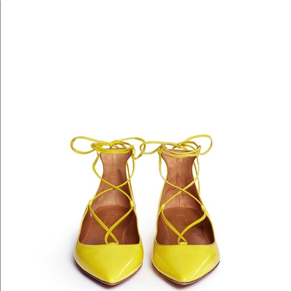 Aquazzura Christy Lace-Up Patent Leather Flats